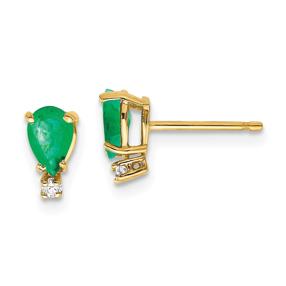 14k Yellow Gold 6x4mm Pear Emerald VS Real Diamond Earrings XE760E/VS