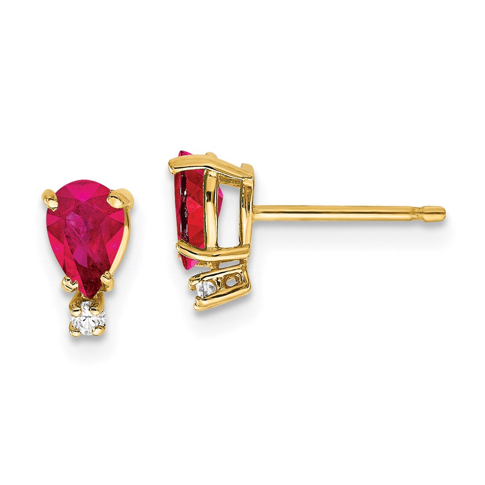14k Yellow Gold 6x4mm Pear Ruby A Real Diamond Earrings XE760R/A