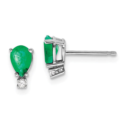 14k White Gold 6x4mm Pear Emerald VS Real Diamond Earrings XE761E/VS
