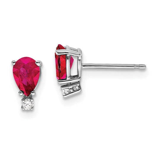 14k White Gold 6x4mm Pear Ruby & AAA Real Diamond Earrings XE761R/AAA