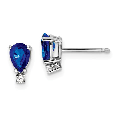 14k White Gold 6x4mm Pear Sapphire A Real Diamond Earrings XE761S/A