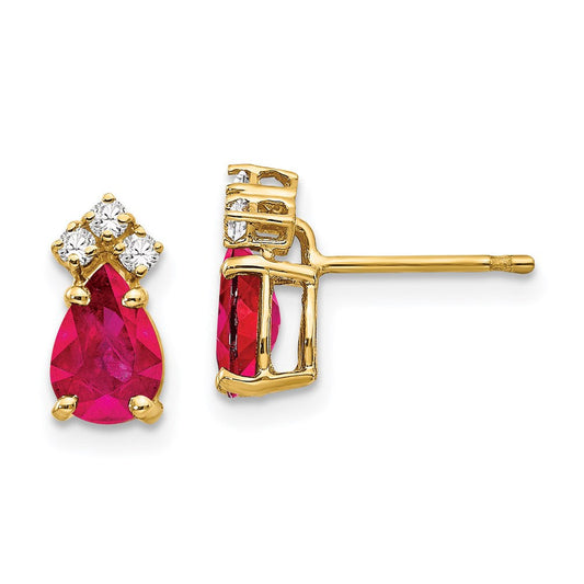 14k Yellow Gold Ruby and Real Diamond Post Earrings XE762R/AA