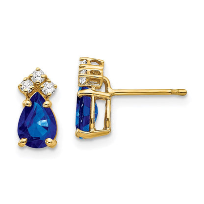 14k Yellow Gold 7x5mm Pear Sapphire & AAA Real Diamond Earrings XE762S/AAA