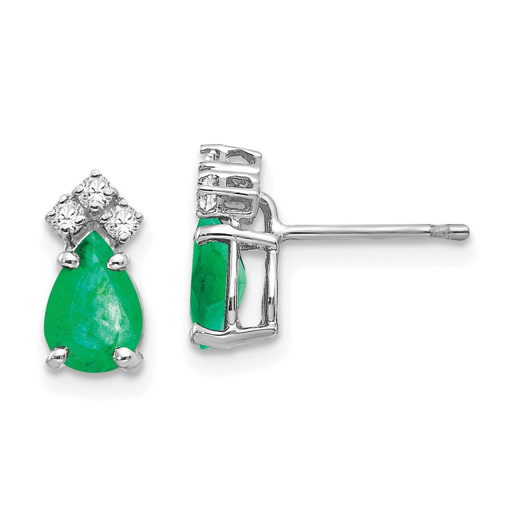 14k White Gold Emerald Real Diamond Post Earrings XE763E/AA