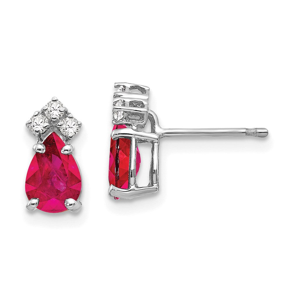 14k White Gold 7x5mm Pear Ruby & AAA Real Diamond Earrings XE763R/AAA