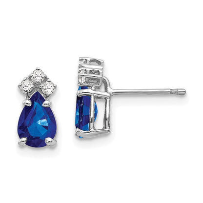 14k White Gold 7x5mm Pear Sapphire A Real Diamond Earrings XE763S/A