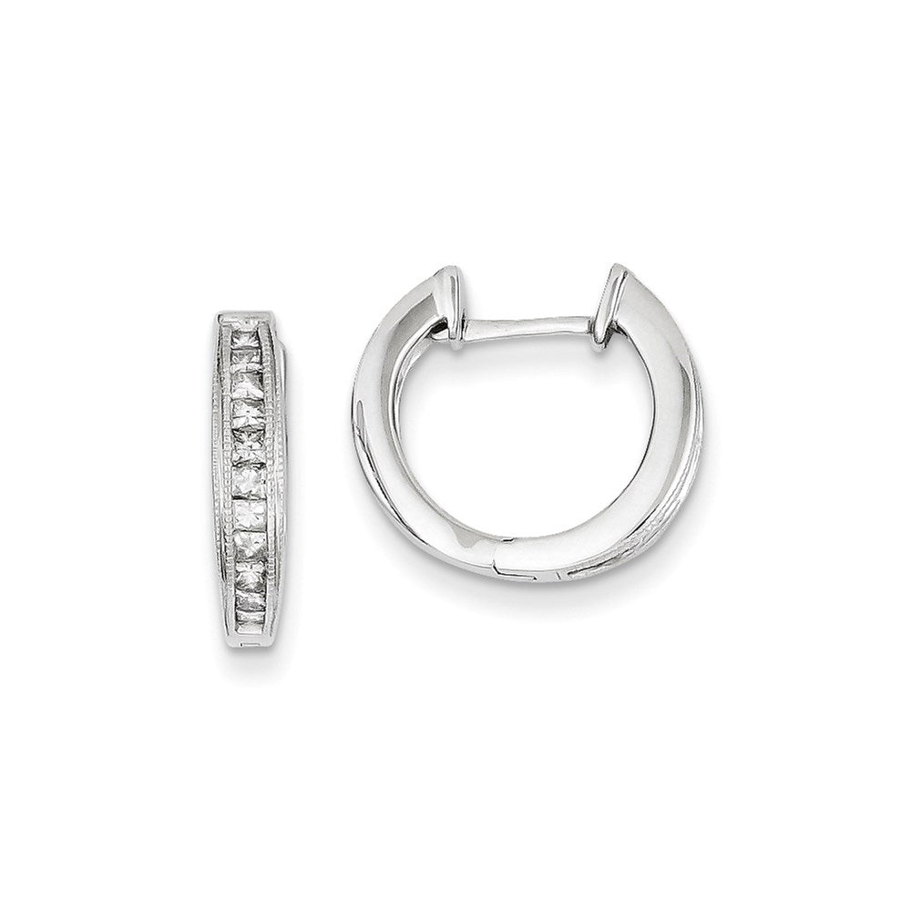 14k White Gold Real Diamond Complete Hinged Hoop Earrings XE769A