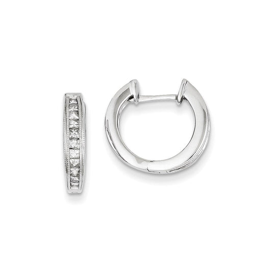 14k White Gold Real Diamond Complete Hinged Hoop Earrings XE769A