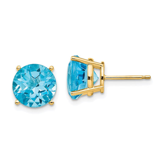 14k Yellow Gold Blue Topaz Round Stud Earrings XE76BT