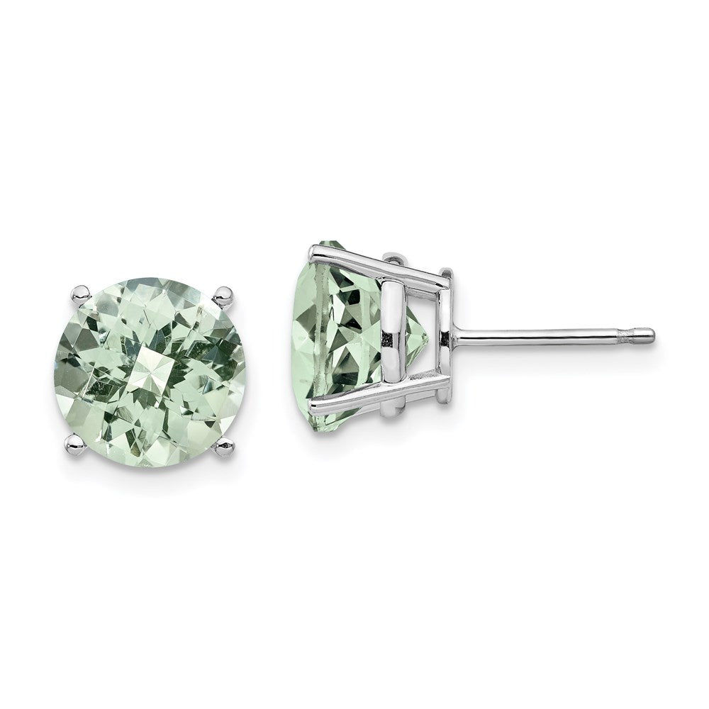 14k White Gold 9mm Round Checker-Cut Green Quartz Earrings XE76WCG
