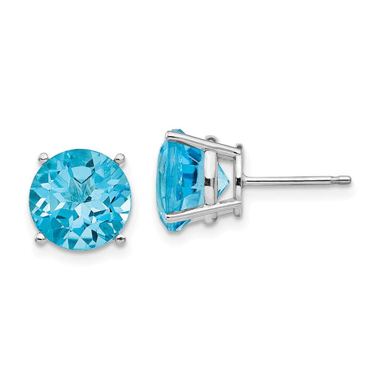 14k White Gold Blue Topaz Round Stud Earrings XE77WBT
