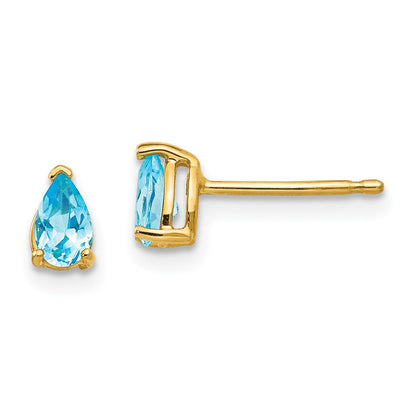14k Yellow Gold 5x3mm Pear Blue Topaz Earrings XE78BT