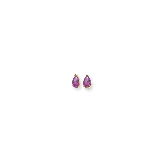 14k Yellow Gold 6x4mm Pear Amethyst Checker Earrings XE79AC