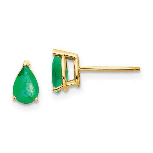 14k Yellow Gold Emerald Post Earrings XE79E-B
