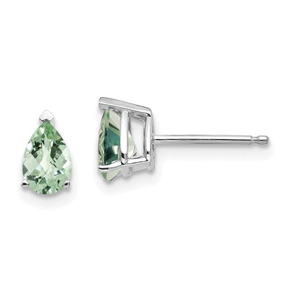 14k White Gold 6x4 Pear Checker-Cut Green Quartz Earrings XE79WCG
