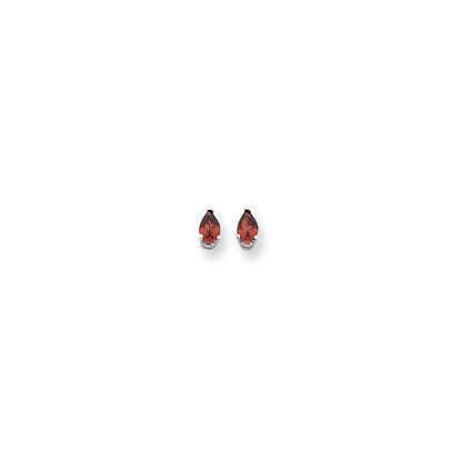 14k White Gold 6x4mm Pear Garnet Checker Earrings XE79WGC