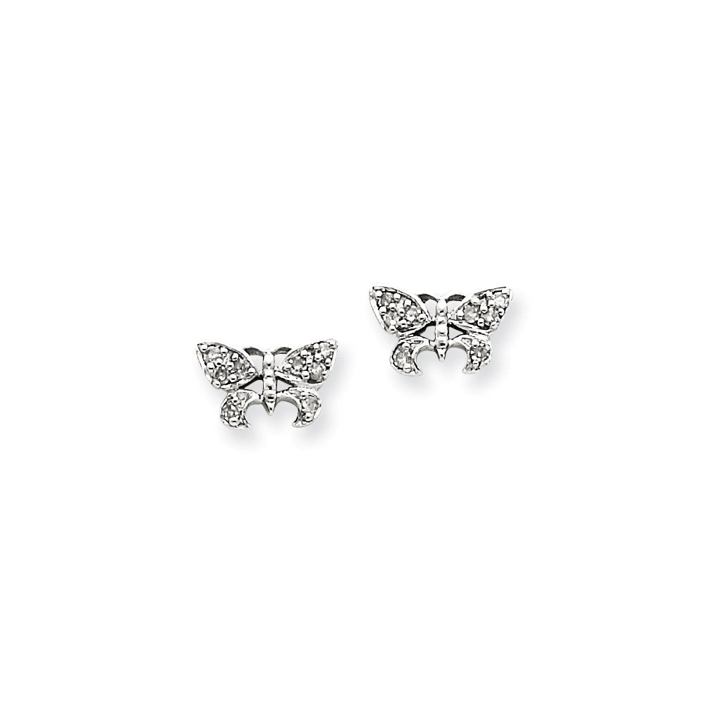 14k White Gold Real Diamond Butterfly Post Earrings XE803A