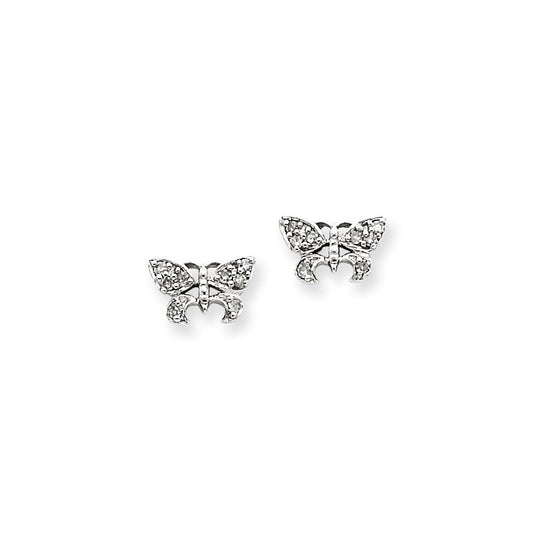 14k White Gold Real Diamond Butterfly Post Earrings XE803A
