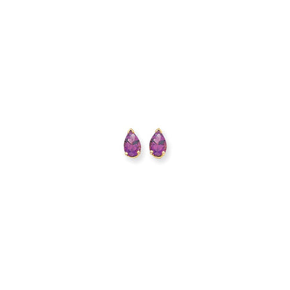 14k Yellow Gold 7x5mm Pear Amethyst Checker Earrings XE80AC