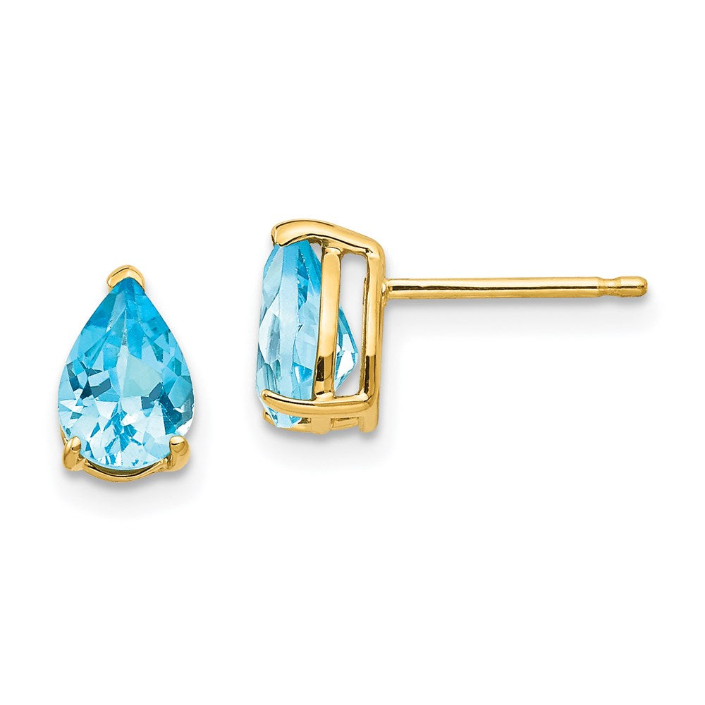 14k Yellow Gold 7x5mm Pear Blue Topaz Earrings XE80BT