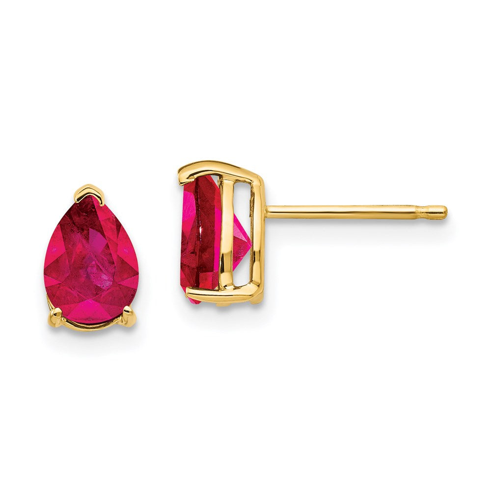 14k Yellow Gold 7x5mm Pear Ruby Earrings XE80R