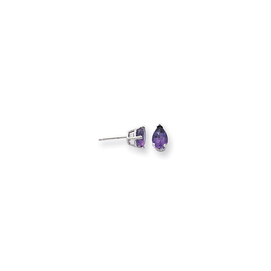 14k White Gold 7x5mm Pear Amethyst Checker Earrings XE80WAC