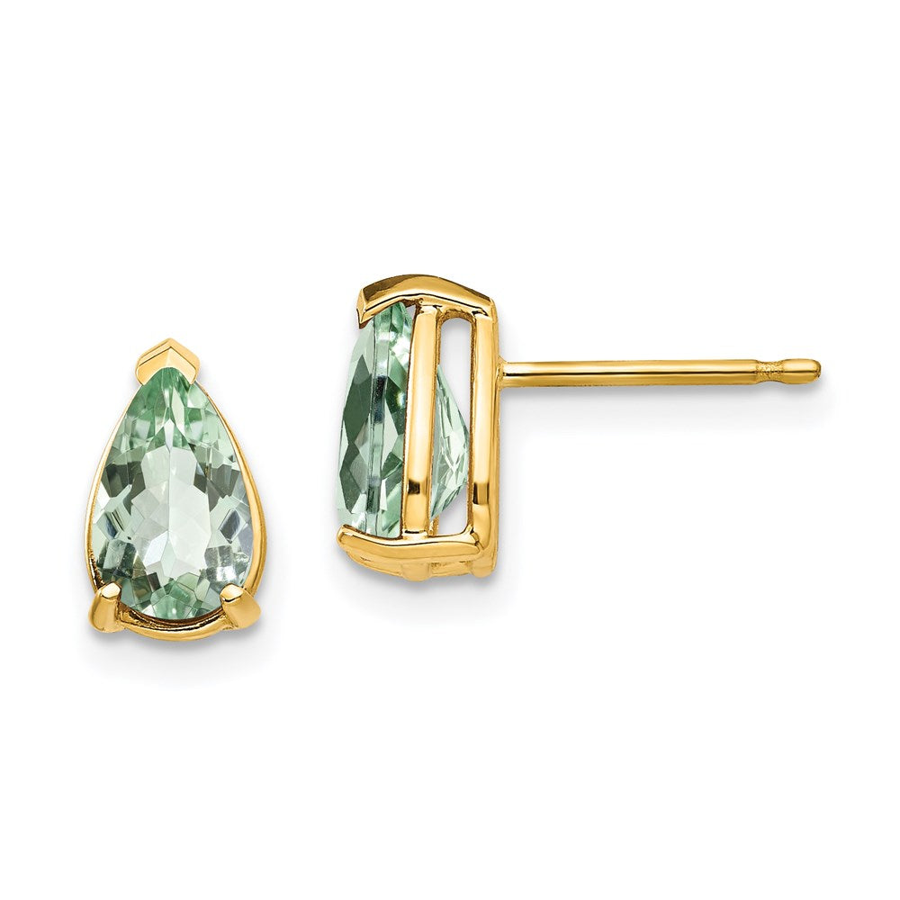 14k Yellow Gold 8x5 Pear Green Quartz Earrings XE81AG