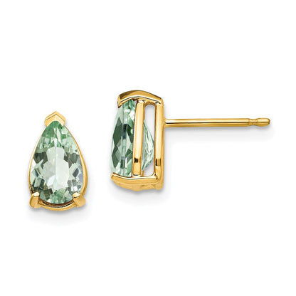 14k Yellow Gold 8x5 Pear Green Quartz Earrings XE81AG
