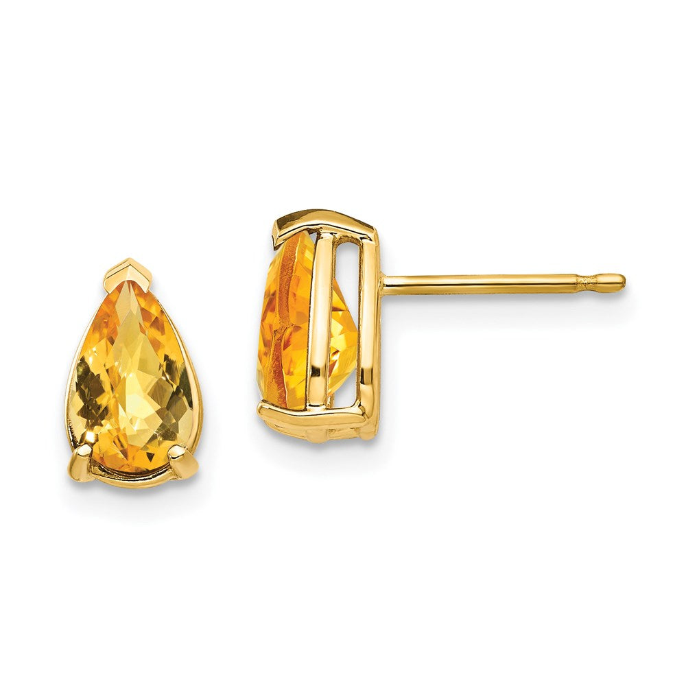 14k Yellow Gold 8x5mm Pear Citrine Checker Earrings XE81CC