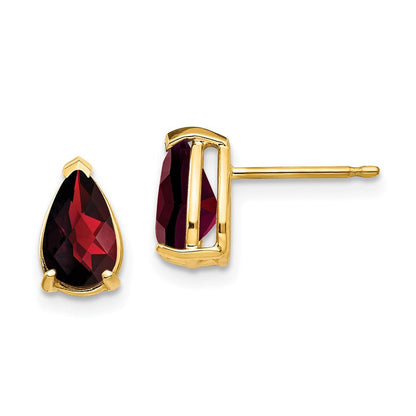 14k Yellow Gold 8x5mm Pear Garnet Checker Earrings XE81GC