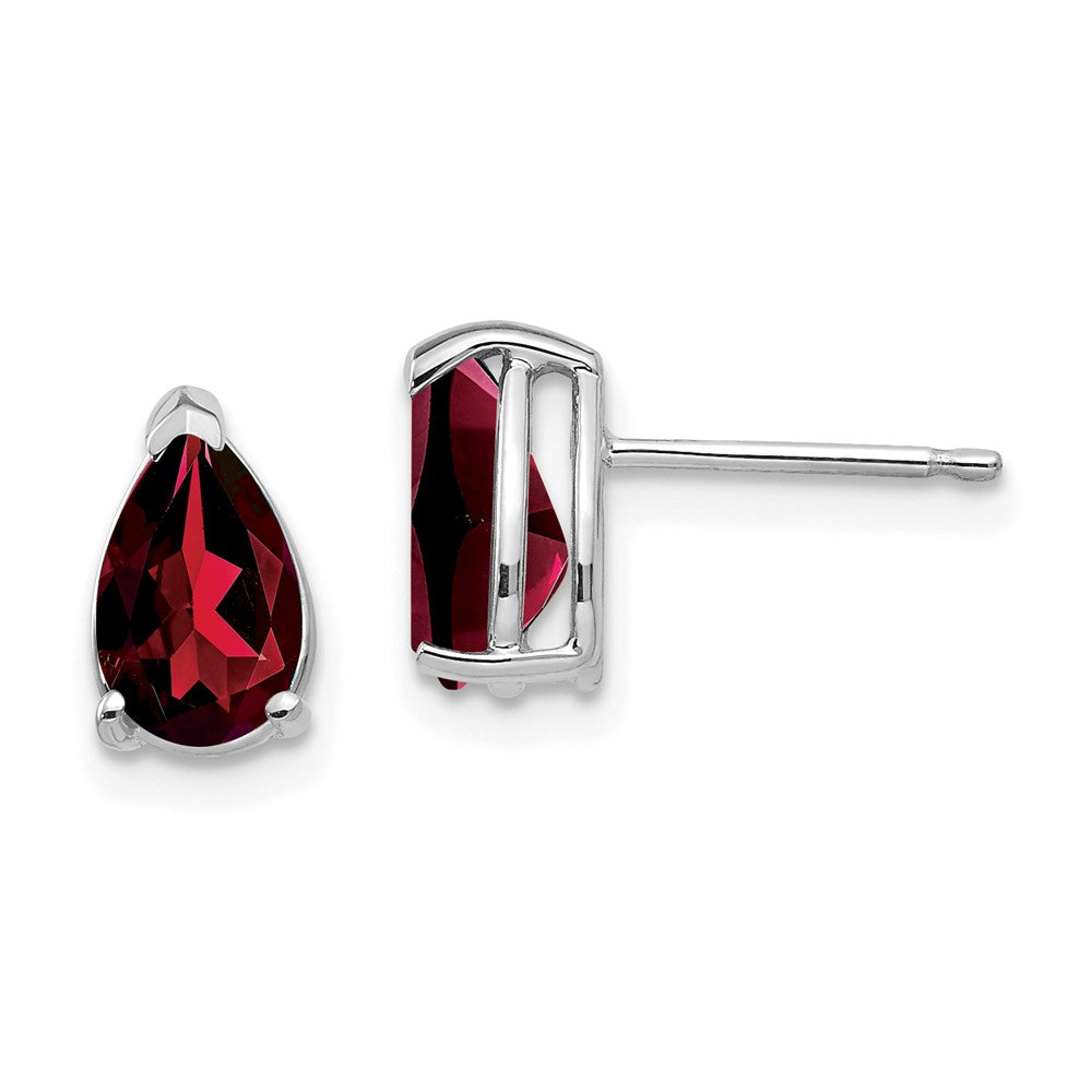 14k White Gold Garnet Pear Stud Earrings XE81WGA