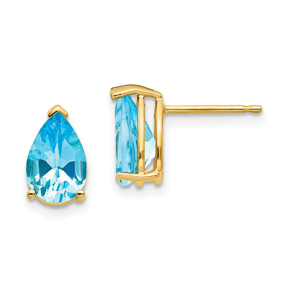 14k Yellow Gold 9x6mm Pear Blue Topaz Earrings XE82BT