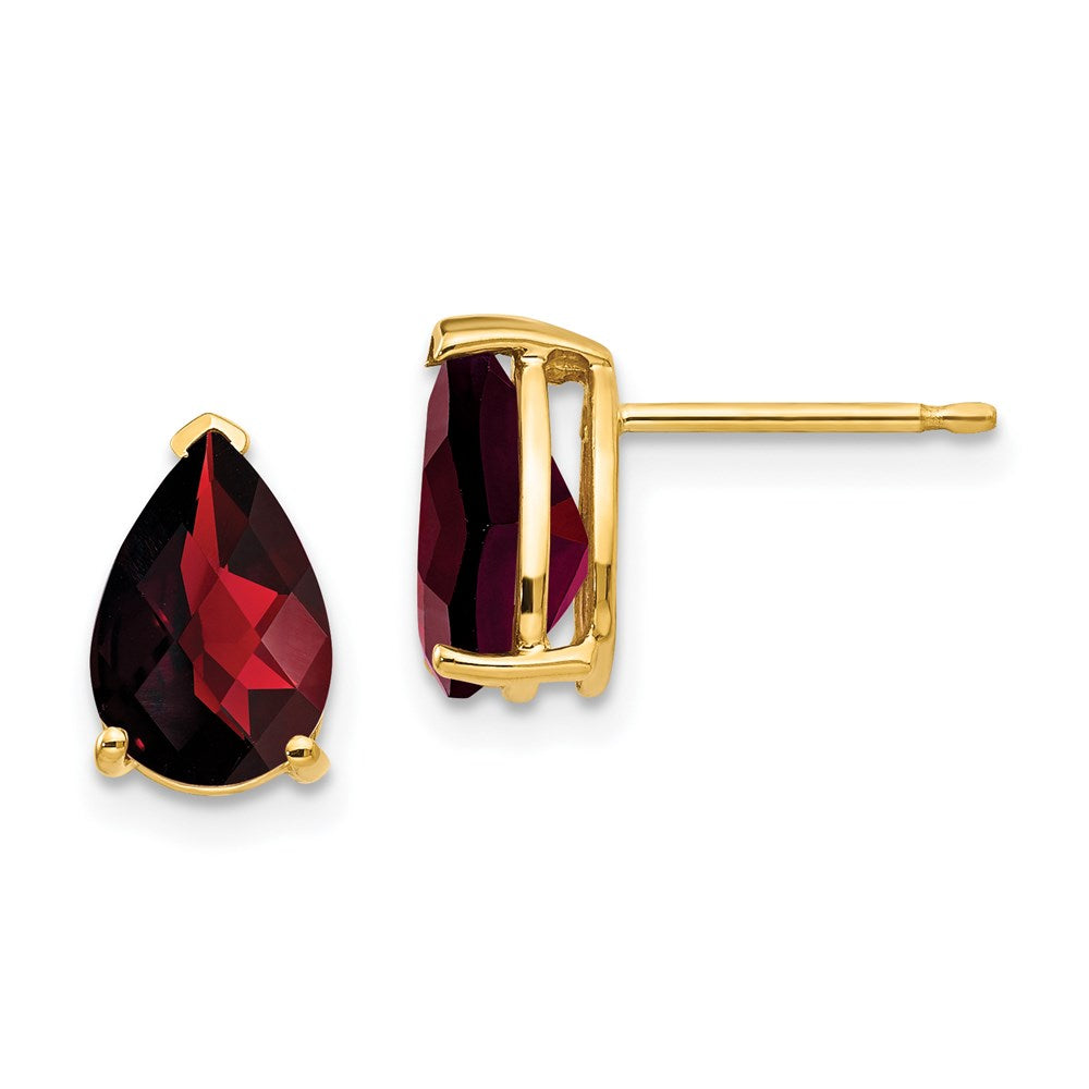 14k Yellow Gold 9x6mm Pear Garnet Checker Earrings XE82GC
