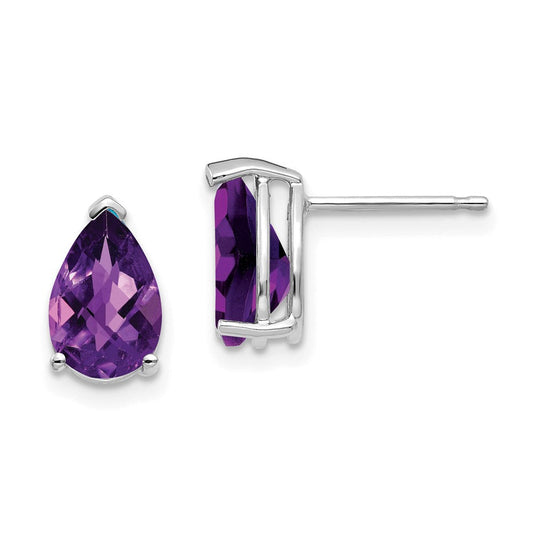 14k White Gold 9x6mm Pear Amethyst Checker Earrings XE82WAC