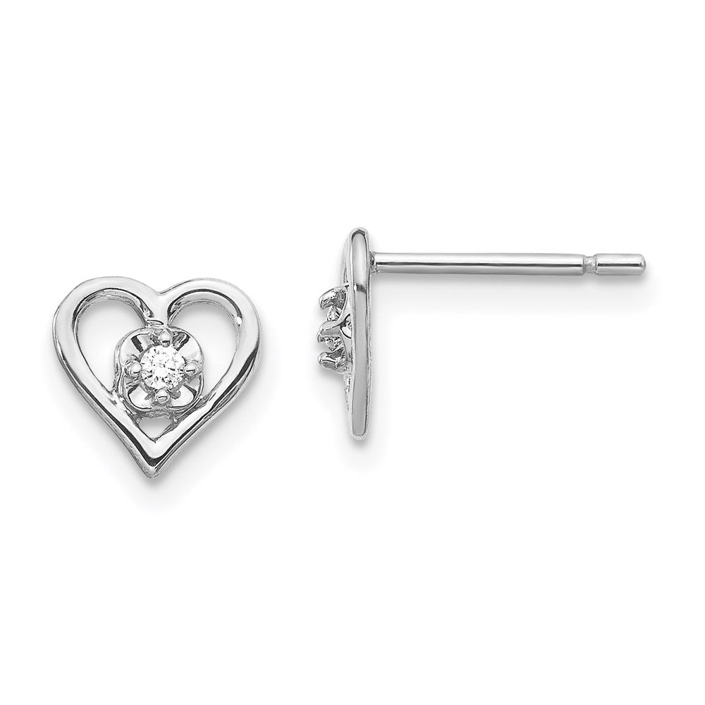 14k White Gold AAA Real Diamond heart Earrings XE838WAAA
