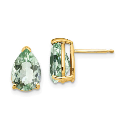 14k Yellow Gold 10x7 Pear Green Quartz Earrings XE83AG