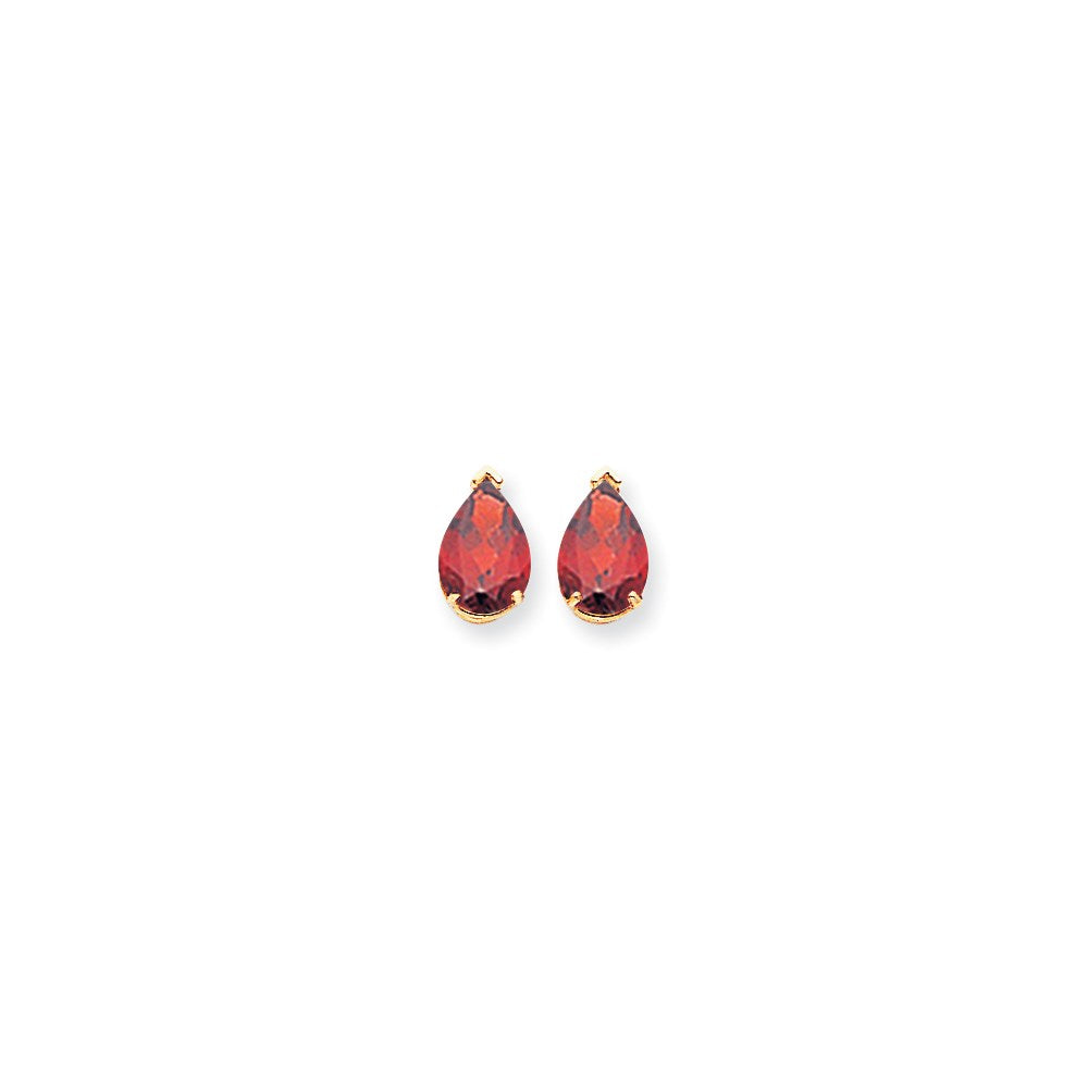 14k Yellow Gold 10x7mm Pear Garnet Checker Earrings XE83GC