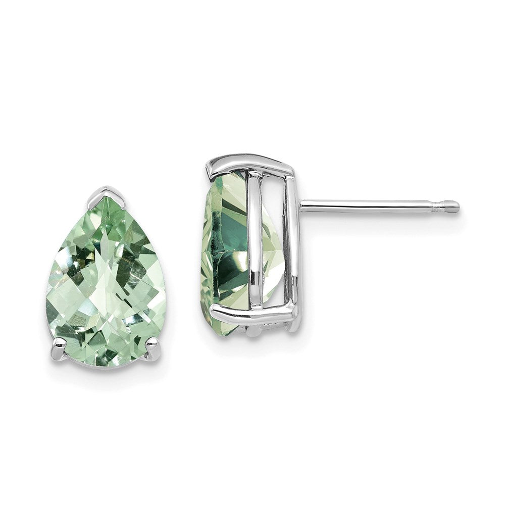 14k White Gold 10x7 Pear Checker-Cut Green Quartz Earrings XE83WCG