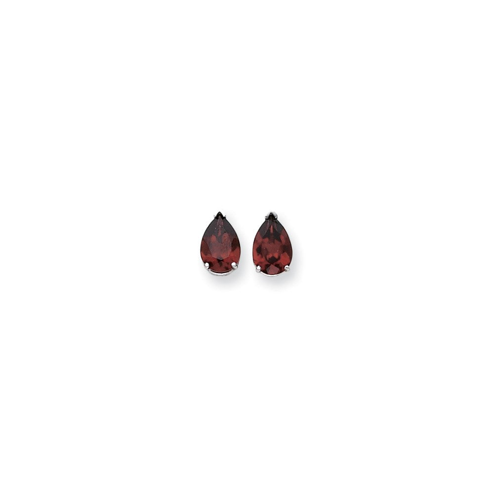 14k White Gold 10x7mm Pear Garnet Checker Earrings XE83WGC
