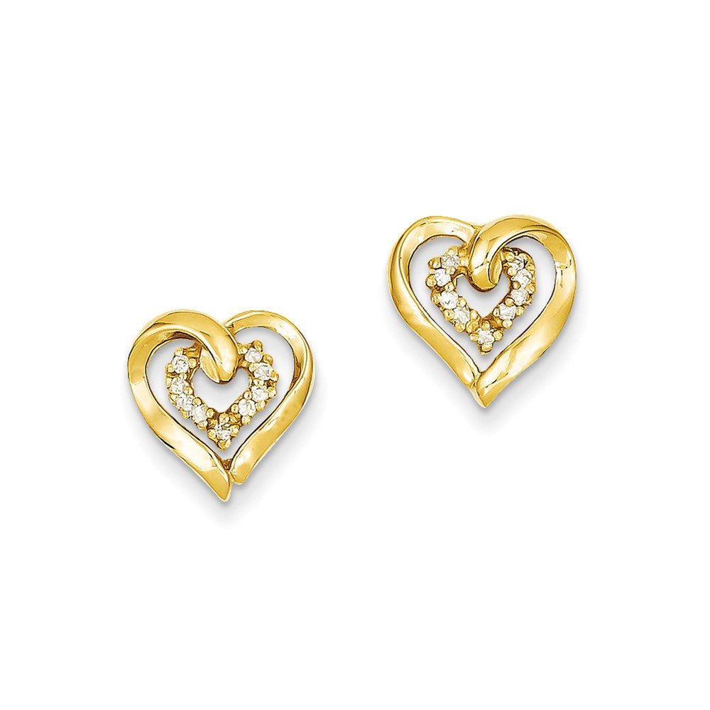 14k Yellow Gold Real Diamond Heart Earrings XE844AA
