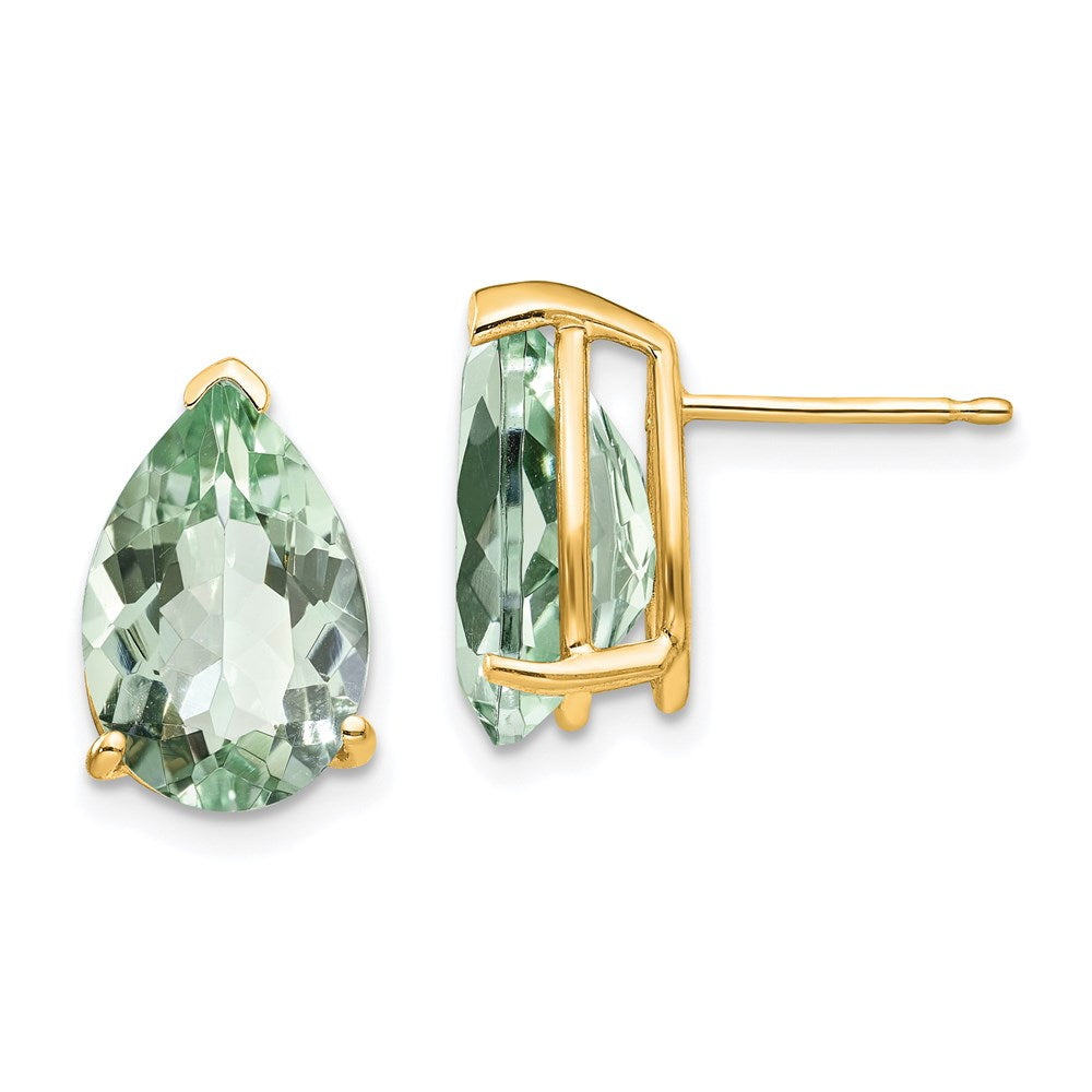 14k Yellow Gold 12x8 Pear Green Quartz Earrings XE84AG