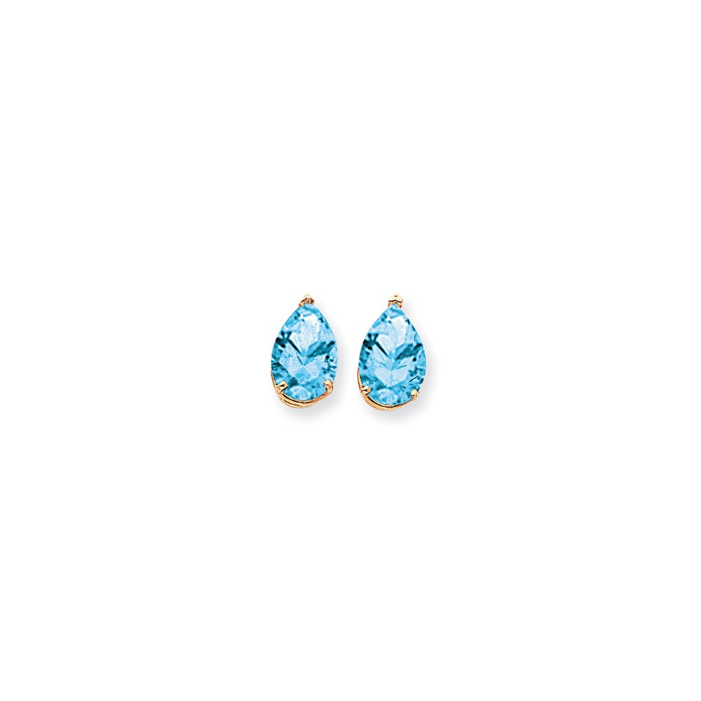 14k Yellow Gold 12x8mm Pear Blue Topaz Checker Earrings XE84BC
