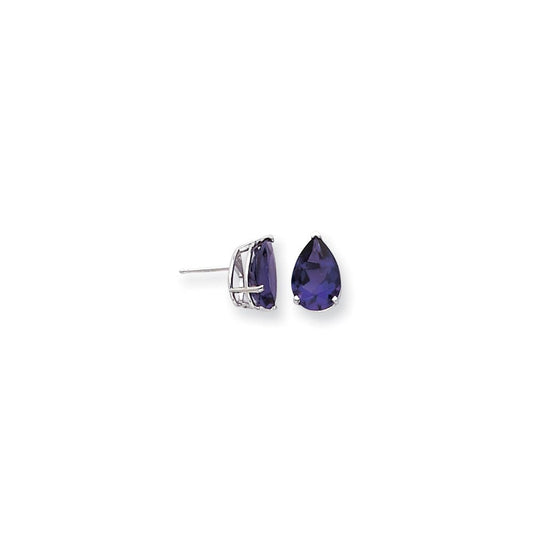 14k White Gold 12x8mm Pear Amethyst Checker Earrings XE84WAC