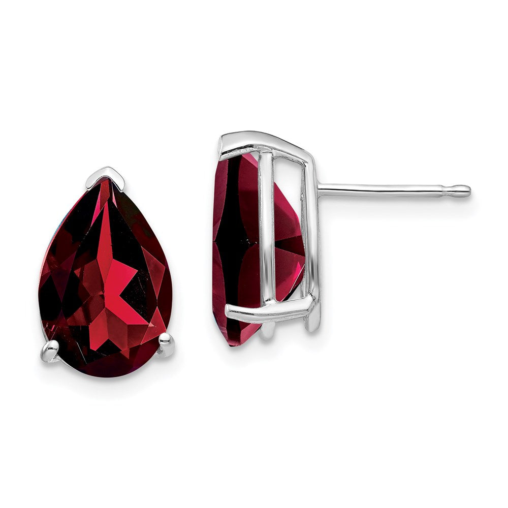 14k White Gold Garnet Pear Stud Earrings XE84WGA