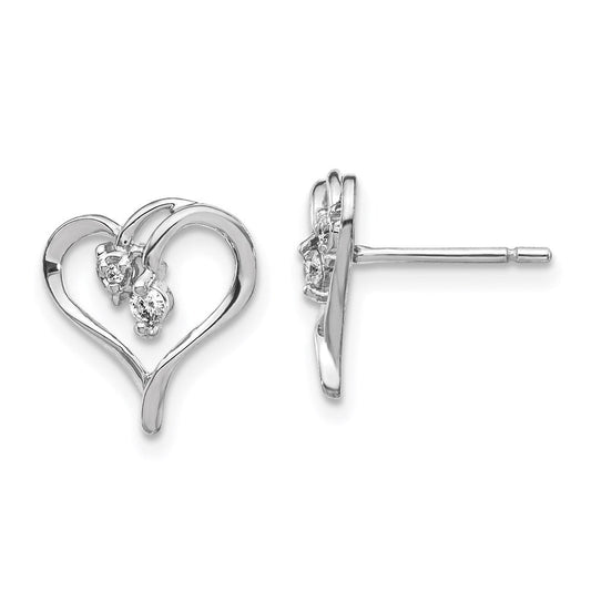 14k White Gold AA Real Diamond Heart Earrings XE851WAA