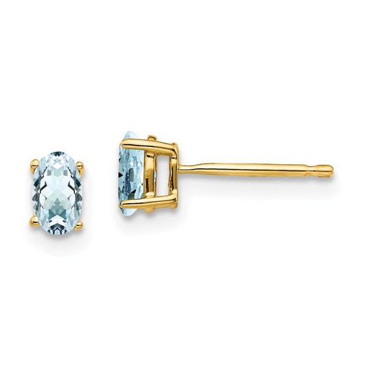 14k Yellow Gold Aquamarine Post Earrings XE85AQ-B