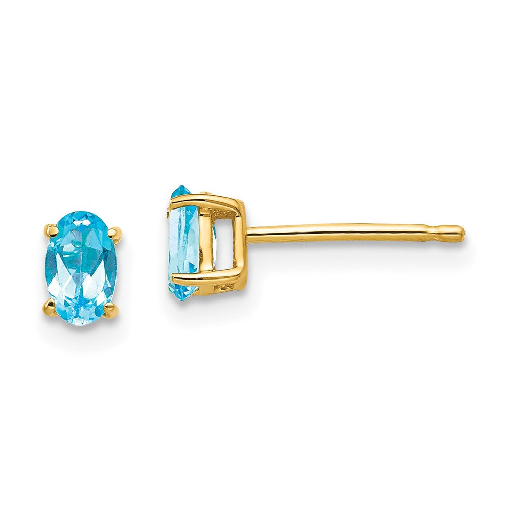 14k Yellow Gold 5x3mm Oval Blue Topaz Earrings XE85BT