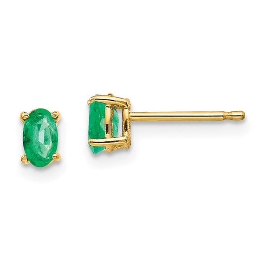 14k Yellow Gold Emerald Post Earrings XE85E-B