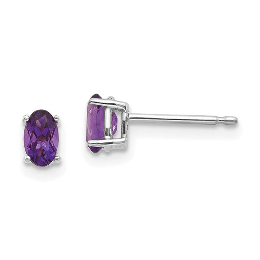 14k White Gold 5x3mm Oval Amethyst Earrings XE85WAM