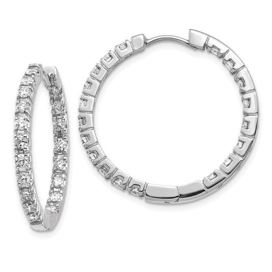 14k White Gold AAA Real Diamond Hinged Hoop Earrings XE867WAAA